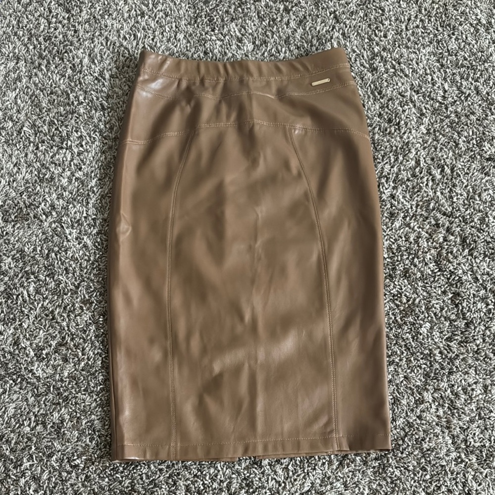 Brown Leather Pencil Skirt